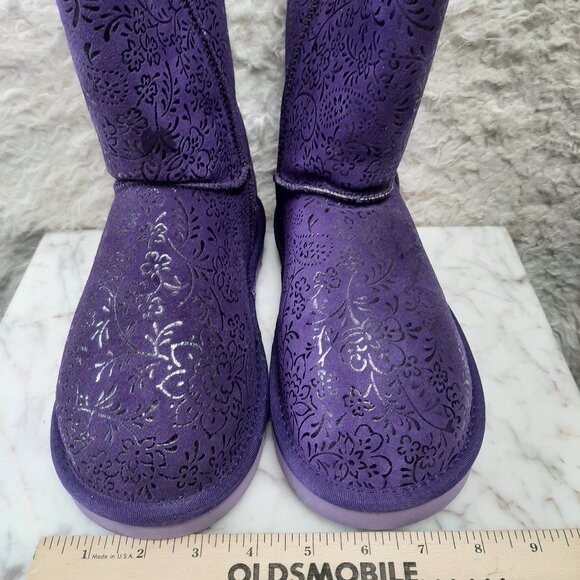 UGG Purple Classic Tall Sheepskin Flower Pattern Boots - Picture 2 of 7